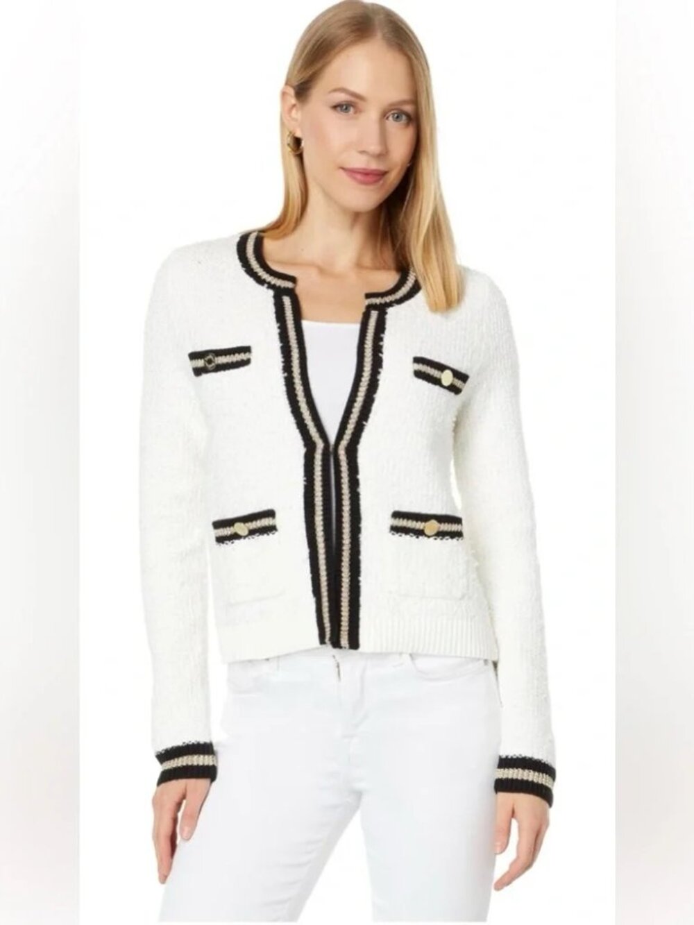 Lilly Pulitzer Nalayna Cardigan - Black, White, Gold, M